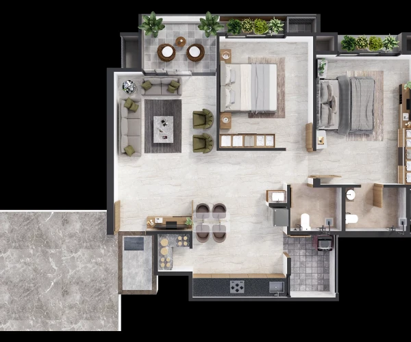 2 BHK - Block A 104 Section View
